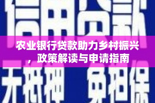 郸城农业银行贷款助力乡村振兴，政策解读与申请指南